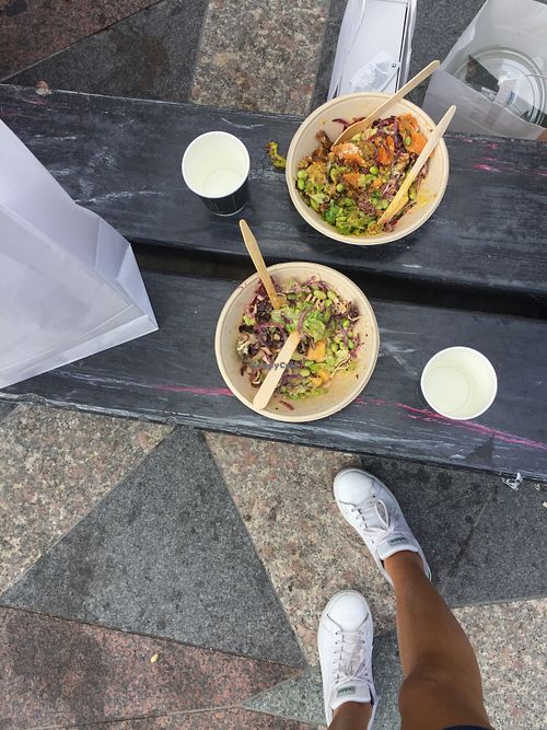 The two vegan salad options: Mediterranean Bowl and the thai bowl. They were both honestly soooo good! at Glo in Copenhagen