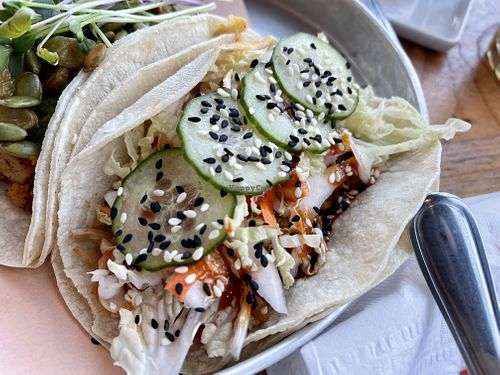 Tres tacos w jack fruit and cauliflower  at Taps & Tacos in Port Moody