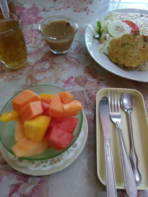 Fruit salad that came with the meal of the day Jan 2020 at Tai I Restaurante Vegetariano in Lima
