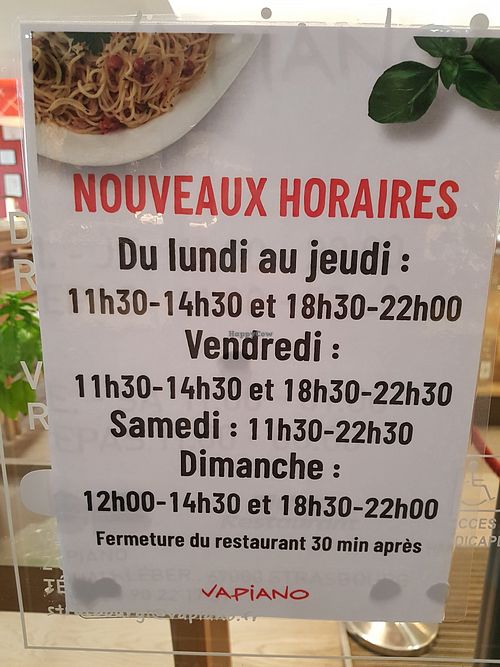 opening hours at Vapiano in Strasbourg