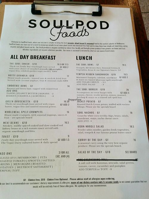 menu at SoulPod Foods in Croydon