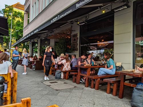 Outside of Mom's Creation - Alt Treptow on a beautiful summer evening at Mom's Creation - Alt Treptow in Berlin
