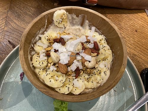 Smoothie bowl with granola banana and nuts !  at Burgreens - Pacific Place Mall in Jakarta