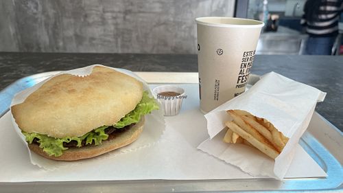 Vegan burger fries and lemonade   at Salma Falafels - Carrera 8 in Bogota