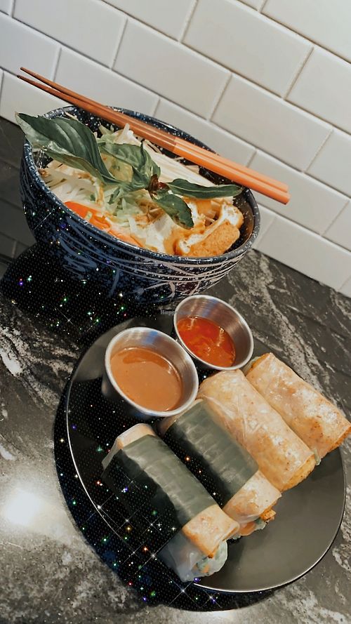 Satay noodle soup & fresh tofu rolls at An Chay in Edmonton