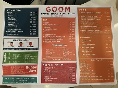 Menu at Goom in Hoi An