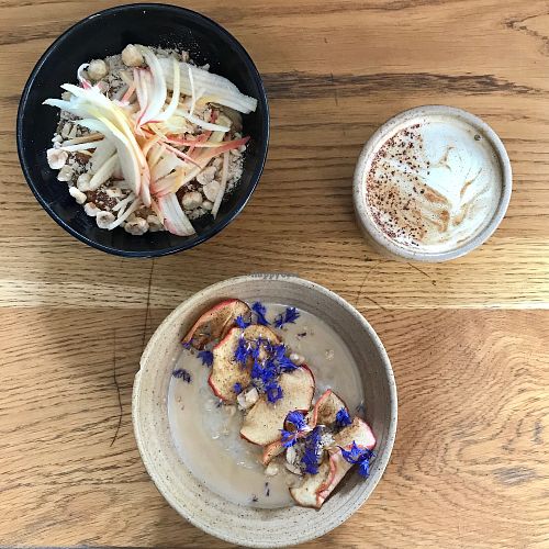 Hazelnut & Nutbutter (above), Baked Apple Maple Cream (below) paired with turmeric hot chocolate at 26 Grains in London