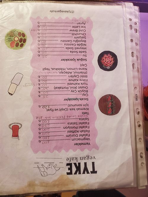 Menu at Tyke Kafe in Izmir