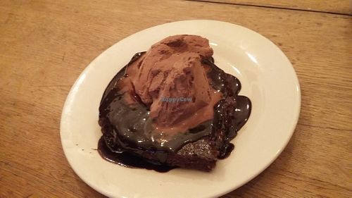 Vegan chocolate brownies and ice cream at Peaky Blinders Bar  in Paignton