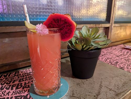 Tequila & Dragon fruit cocktail at Vegan Junk Food Bar - De Pijp in Amsterdam
