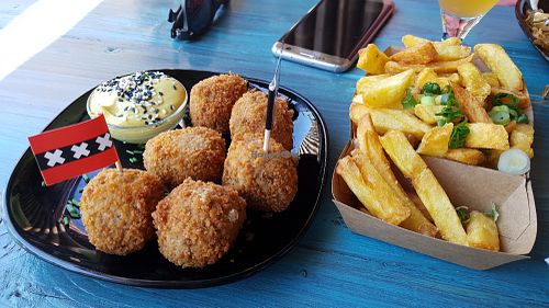 Amsterdam bitterballs and fries at Vegan Junk Food Bar - De Pijp in Amsterdam