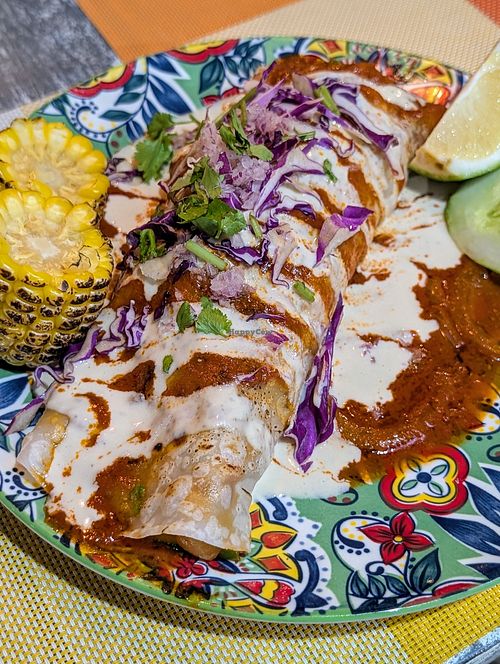 Vegan Enchilada with cashew cream at Tres Amigos Mexican Cantina in Boracay