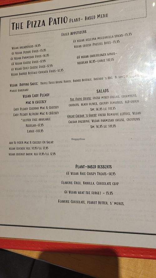 Menu at The Pizza Patio in Flagstaff