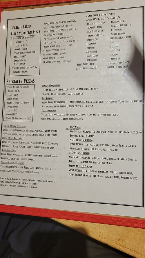 Menu at The Pizza Patio in Flagstaff