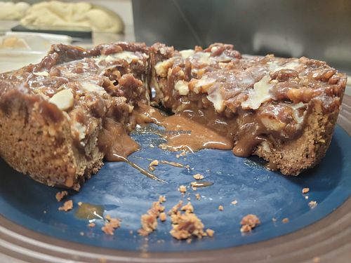 Caramel and mixed chocolate lava pecan-walnut pie on GF Graham cracker crust at The Pizza Patio in Flagstaff