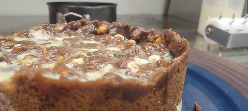 Turtle caramel cheesecake with caramel lava center on a GF almond brittle crust at The Pizza Patio in Flagstaff