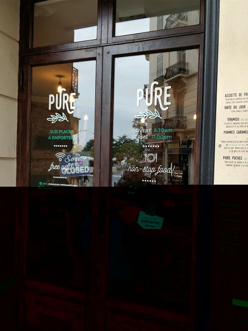 the door at Pure Restaurant in Cannes