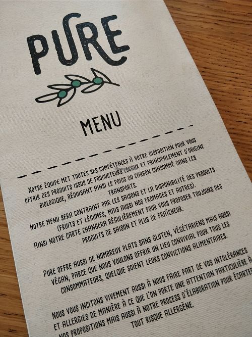 menu at Pure Restaurant in Cannes