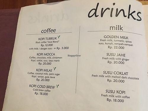 Drinks menu  at Milas in Yogyakarta