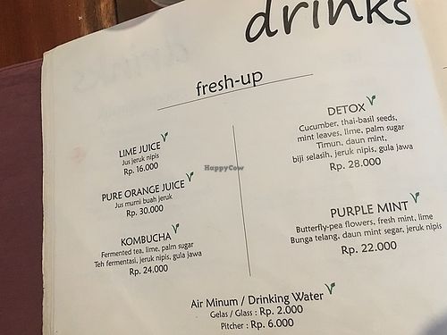 Drink menu at Milas in Yogyakarta