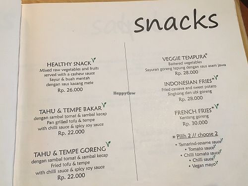 Menu - snacks at Milas in Yogyakarta