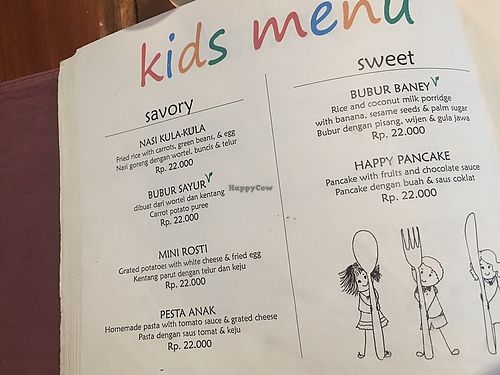 Kids menu at Milas in Yogyakarta