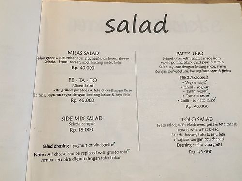 Salad menu  at Milas in Yogyakarta