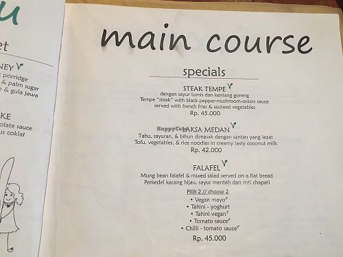 Menu at Milas in Yogyakarta