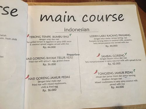 Menu at Milas in Yogyakarta