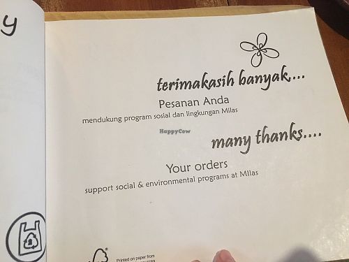 Menu at Milas in Yogyakarta