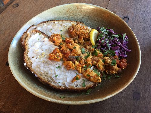 the tofu scramble toast - nice and spicy  at Rehab in East London