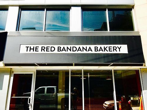Front door on Wisconsin Avenue at The Red Bandana Bakery in Bethesda