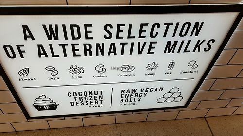 Vegan things on a sign  at Pitch Coffee in South West London