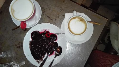Vegan cake and vegan cappuccino at Cafe Bar 67 in Athens