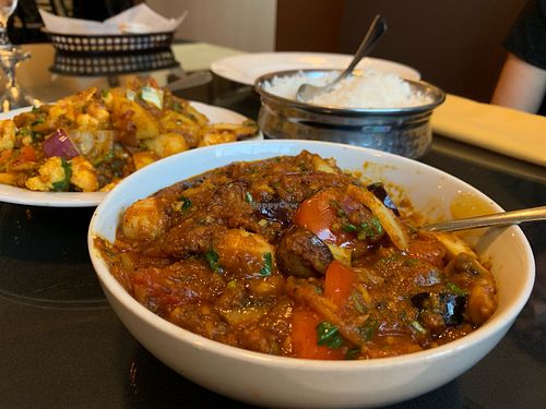 Eggplants in front, cauliflower in back  at Taal Indian Cuisine in West Melbourne
