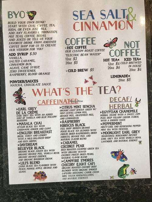 drink menu  at Sea Salt & Cinnamon in Muncie