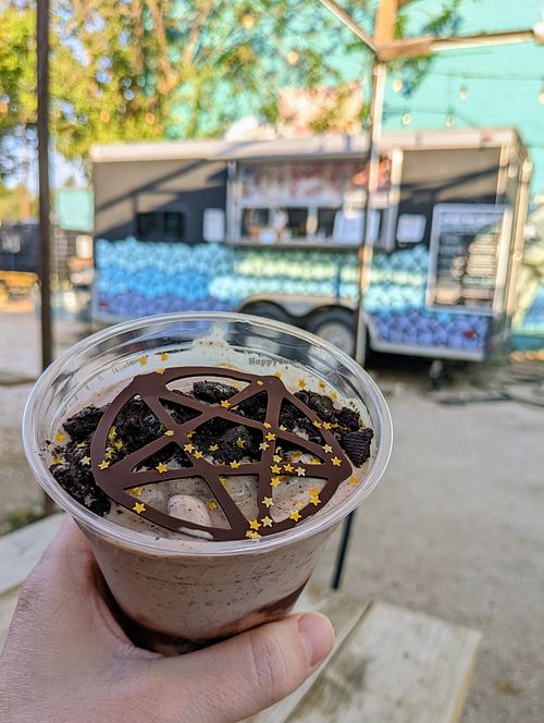 Vegan Oreo milkshake with a pentagram at MIlky Way Shakes in Austin