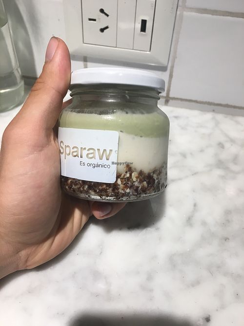 Really enjoyable dessert with matcha, coconut cream and dried fruits at Sparaw - Recoleta in Buenos Aires