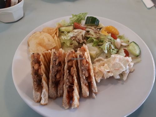 Vegan haggis and beans toastie  at Pots in Falkirk