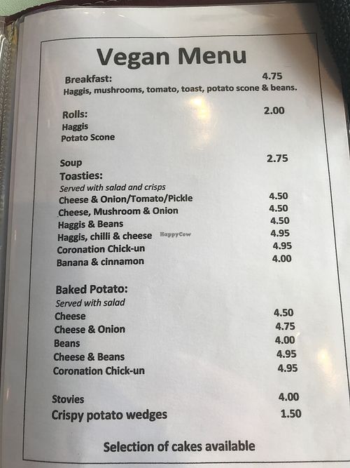 Separate Vegan menu. “Cheese” is from Violife.  at Pots in Falkirk