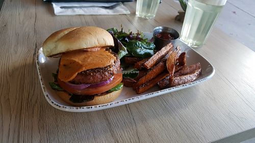 Beyond Burger with Sweet Potato Fries at Seed Shack in Gilbert