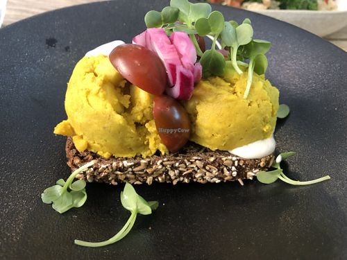 Curry open sandwich at Plant Power Food in Copenhagen