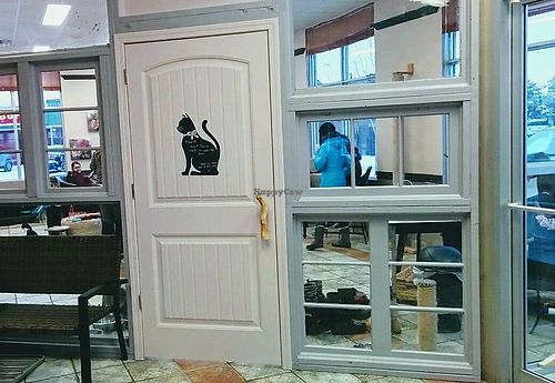 The door to the cat haven. It's separate and there is a small fee to enter that side. Just book online in advance at VegaBoo Cat Haven in Regina