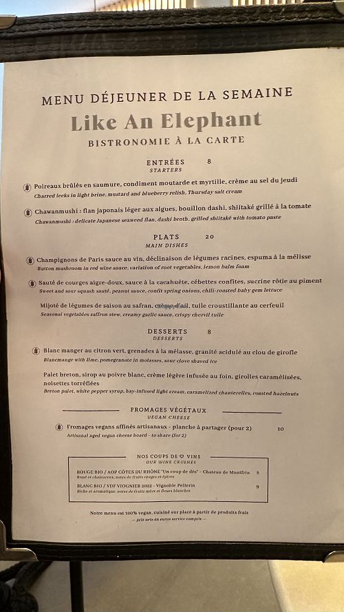 Oct 2025 Friday menu  at Like An Elephant in Lyon