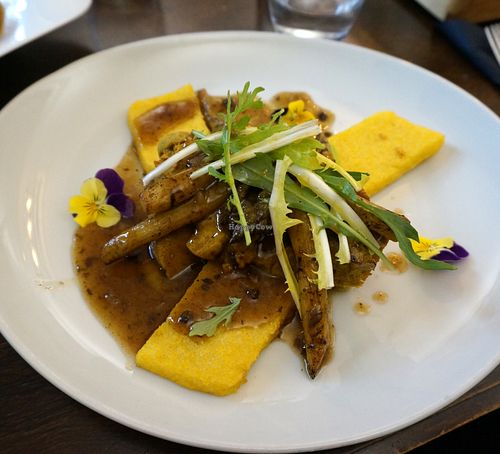 Grilled seitan with sesame and polenta at Like An Elephant in Lyon