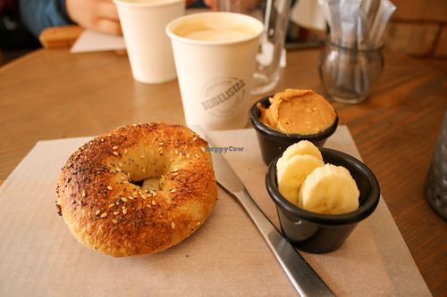 peanut butter and banana bagel at Beigelistai  in Vilnius