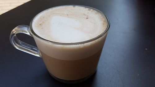 Chai latte with soy milk at Beigelistai  in Vilnius