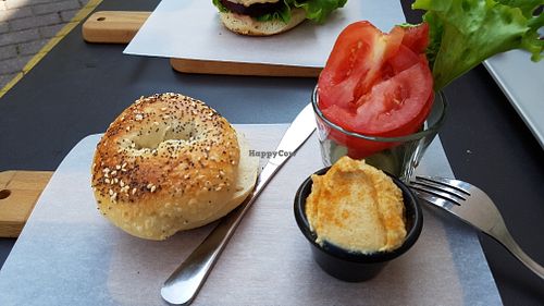 Hummus bagel at Beigelistai  in Vilnius