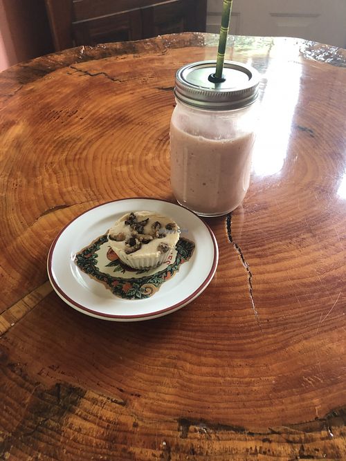 Cookie dough mini cheesecake and strawberry smoothie at Shayna B's By The Sea in Westbrook