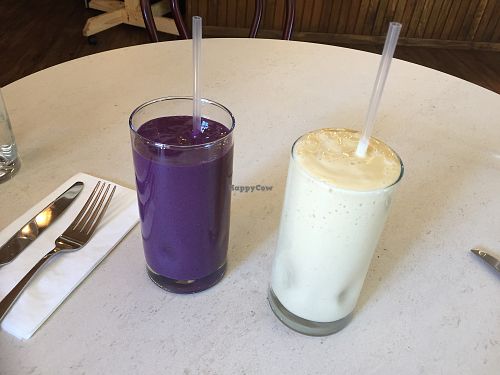 Mango and blueberry lassi at The Vegan Nest in Clinton